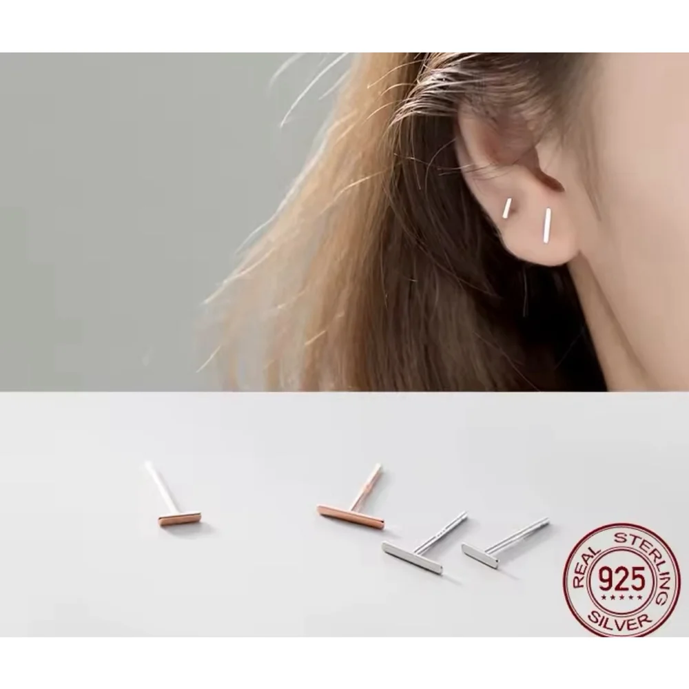 Unisex/Men’s Fine 925 Sterling Silver Rhodium Staple Stud‎ Earrings